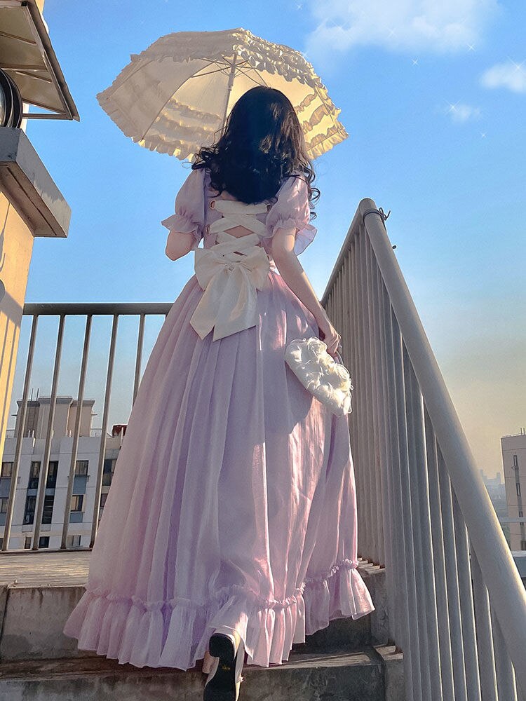 2025 Autumn Vintage Evening Party Dress Elegant Casual Lolita Princess Dress Women Sexy Backless Korea Sweet Fairy Dress Female