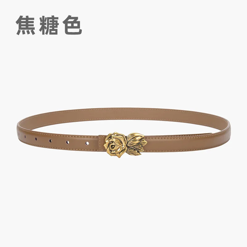 Fashion Echtes Leder Gürtel Frauen Ins Gold Rose Schnalle Weibliche Jeans Kleid Bund für Dame Luxus Designer Zubehör