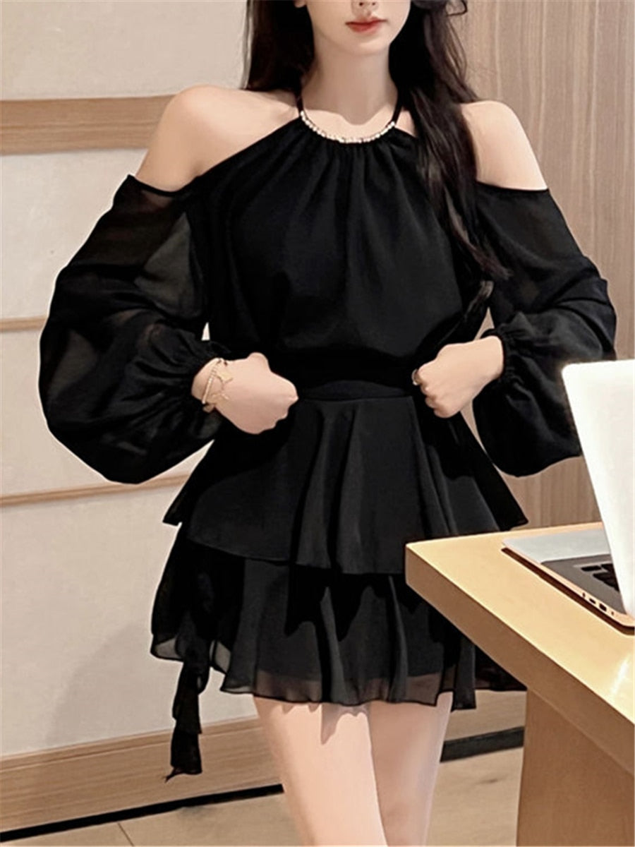 Zweiteilige Sets Sommer Frauen Neue Koreanische Mode Elegante Party Minirock + Off Shoulder Tops Anzüge Frankreich Süße Outfits