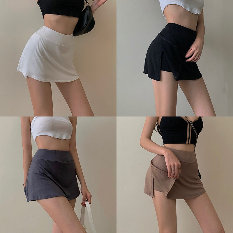 Zurück zum College Tennisrock Damen Hohe Taille Mädchen Enge Tasche Hüfte Kurzer Rock Sommer Sport Culottes Split A-Linie Minirock Y2K 
