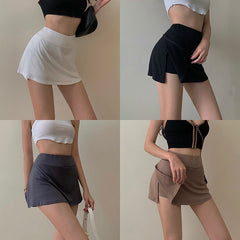 Zurück zum College Tennisrock Damen Hohe Taille Mädchen Enge Tasche Hüfte Kurzer Rock Sommer Sport Culottes Split A-Linie Minirock Y2K 