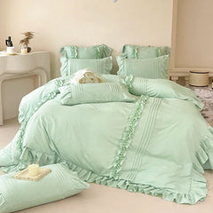 Princess Style Washed Cotton Bedding Set with Pillowcase bed sheet Single Full Bed Linen Purple Duvet Cover Queenking Double Bed