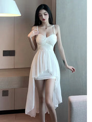 2025 Summer Women's New Sexy Sweet Irregular swing Swallowtail Slim sling Mid length Purity fashion Solid Color Dress ILGM