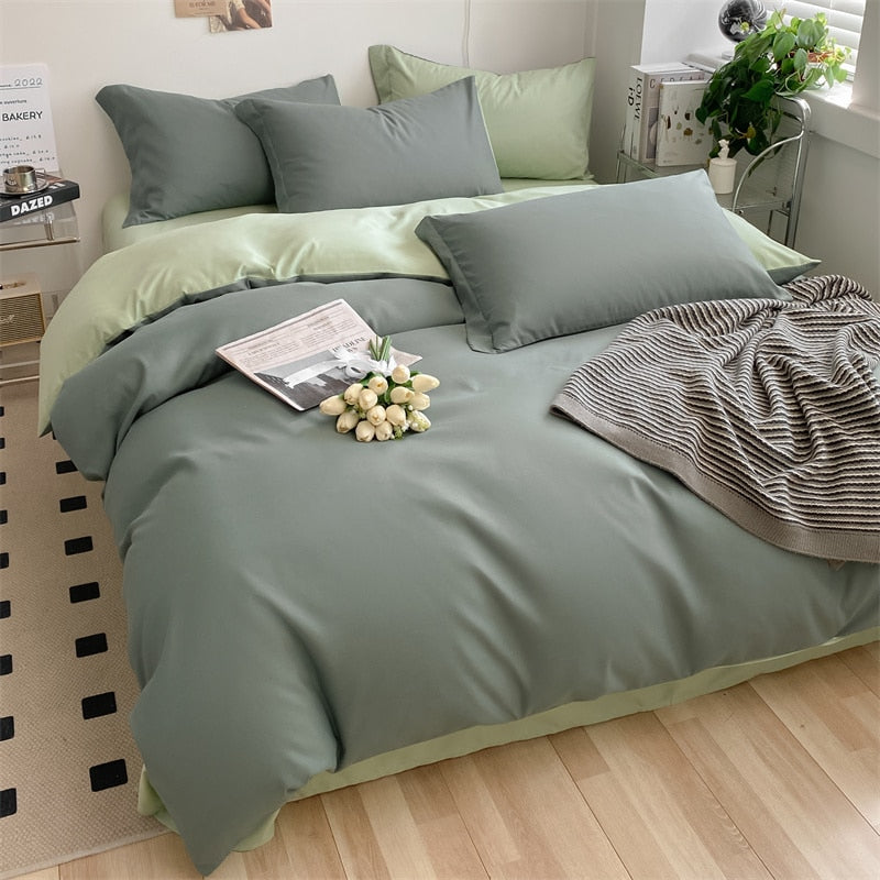 Set Washed Brushed Comforter Duvet Cover Flat  Soft Comfort  Bed Sheet Pillowcase