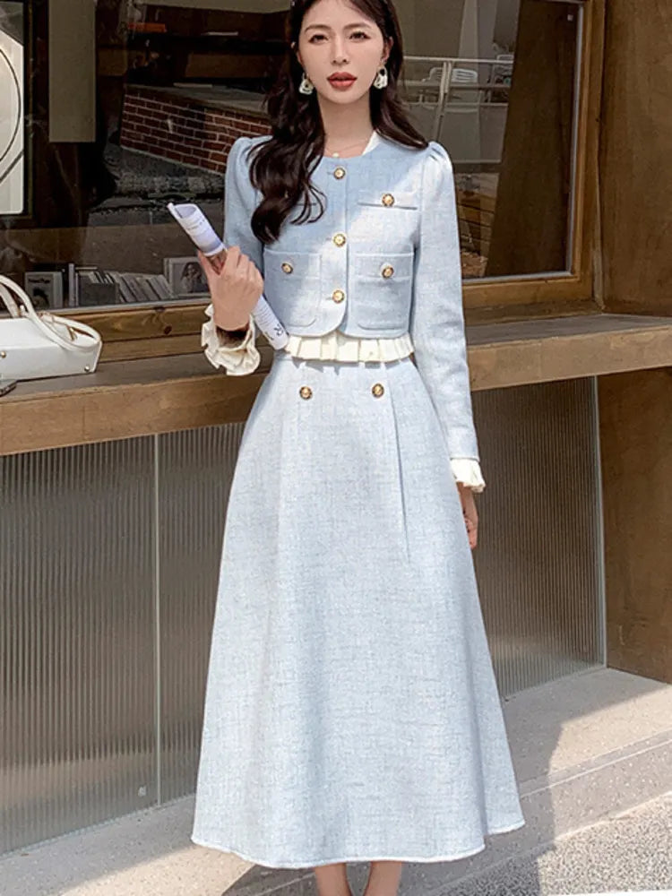 2024 Fall Winter Two Piece Sets for women Jacket Coat +Long skirt 2 piece sets women outfit conjuntos femininos elegantes