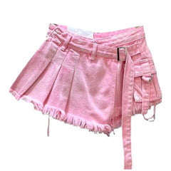 Asymmetrischer Mini-Jeansrock mit Falten