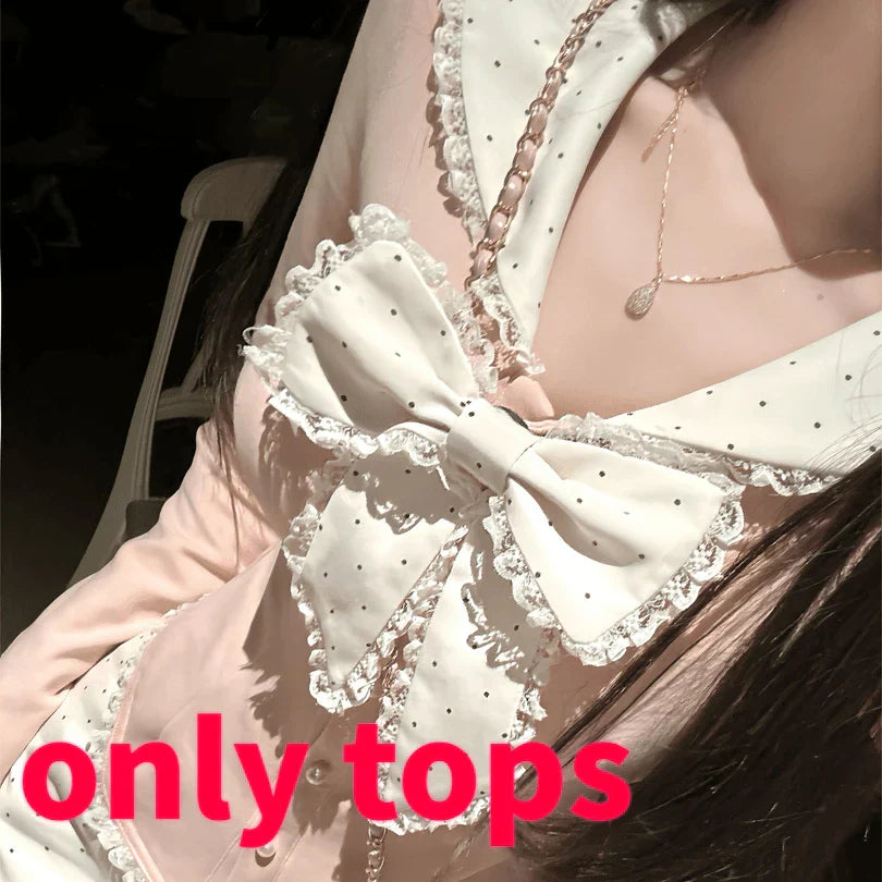 Mode Süße Schleife Slim Fit Langarm Tops Frauen + Y2k Hohe Taille Spitze Bodycon Röcke 2024 Herbst Neue Zwei stück Sets