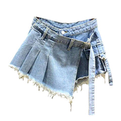 Asymmetrischer Mini-Jeansrock mit Falten
