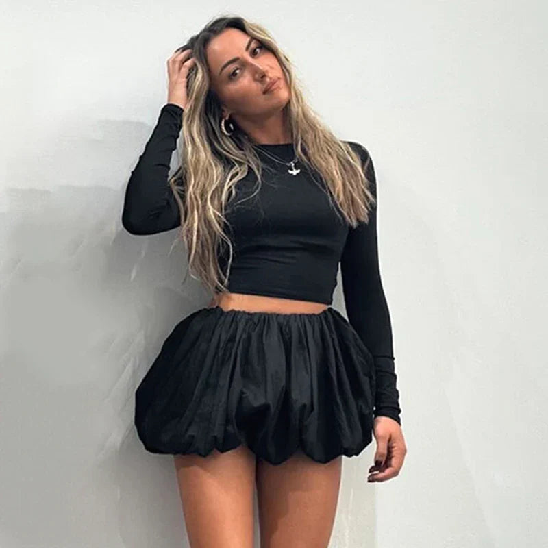 Damenrock Zweiteiler Enges Rückenfreies Twist Crop Top Hohe Taille Knospenrock Eleganter Anzug Solide Dame Herbstmode Neu