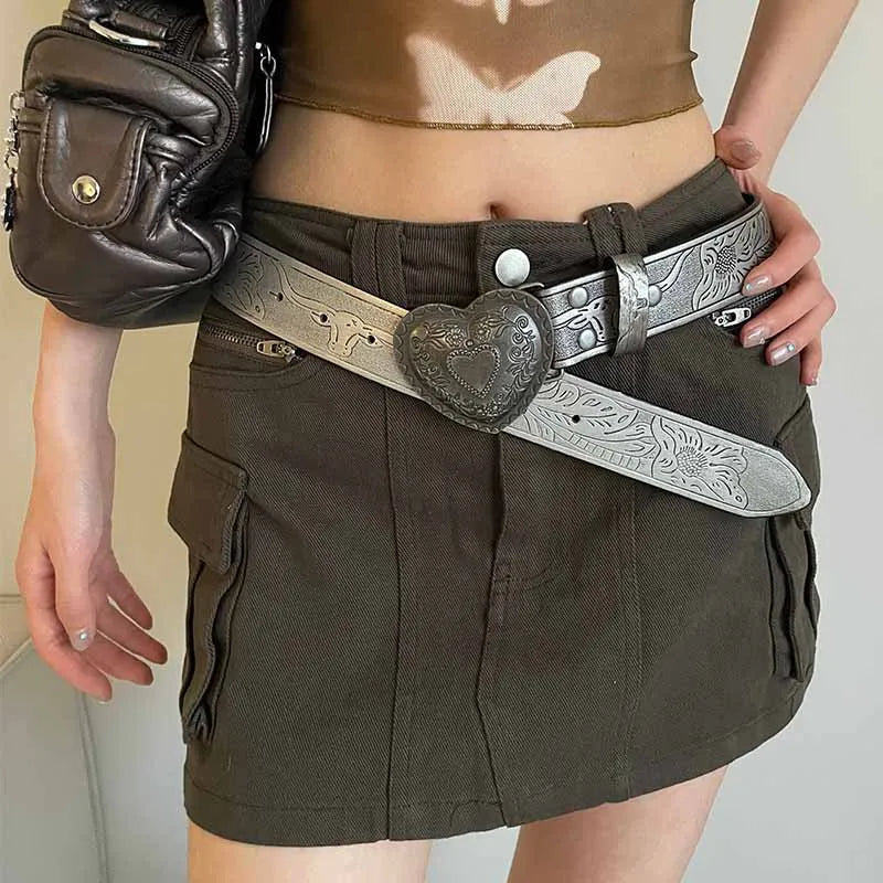 Luxus-Designer-Gothic-Mode Vintage Pfirsich-Herz-Kreuz-Gürtel für Frauen Y2k-Gürtel Diesel-Gürtel für Lady-Jeans-Kleid-Accessoires