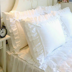 1 piece Princess Pure White Double Layer Lace Flounced Cotton Wedding Pure Cotton Bedding Pillowcase pillow cover fall decor