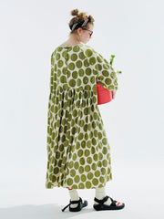 Original 2023 Long-sleeved pullover Velvet Pressed Wrinkle Green Wave Dot dress casual skirt Women
