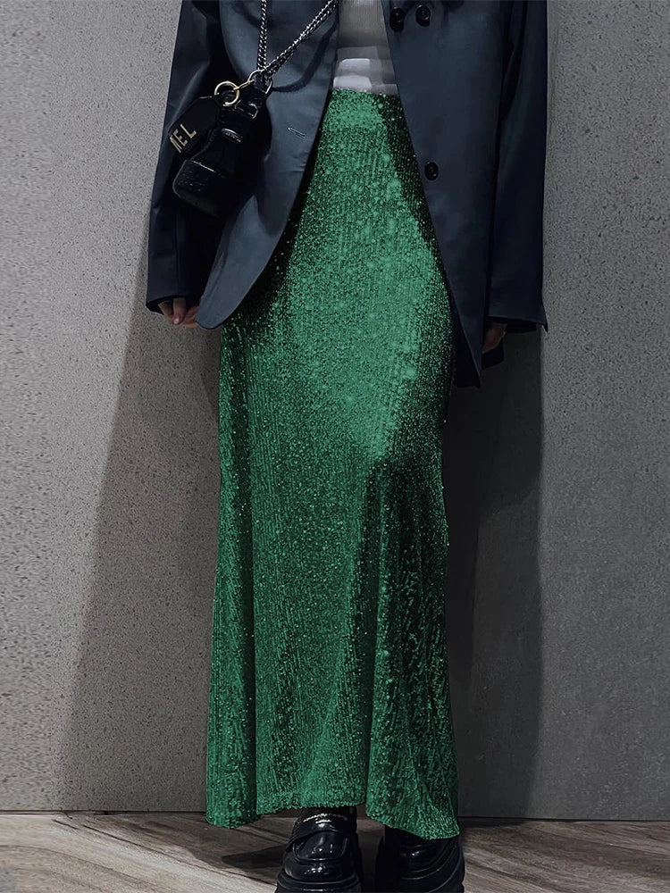 Pailletten Damen Langer Rock Elegante Mode Glitzer Maxi Röcke Weiblich Funkeln Club Mode Hohe Taille Langer Rock Frauen Neu
