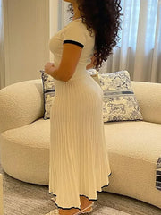 Ruffle Knitted Skirt Sets Women Summer Deep V Neck Crop Tops Female Holiday Elegant Dress Sets 2 Piece Womens Outfits New