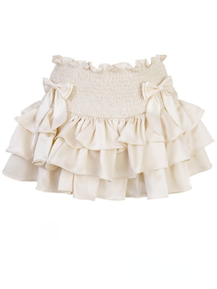 Zweiteiliges Set für Damen, Sommer, süß, elegant, Kuchen-Minirock-Set, Vintage, französischer Kawaii-Rock, weibliche Langarm-Bluse mit schmaler Spitze und Schleife