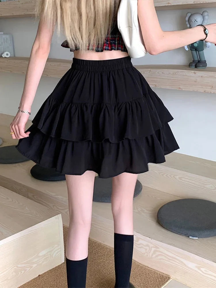 Plissee A-linie Rock Weiß Frauen Rüschen Süße Hottie Adrette Elastische Elastische Taille Schlank Dünn SimpleCasual Sommer Großhandel