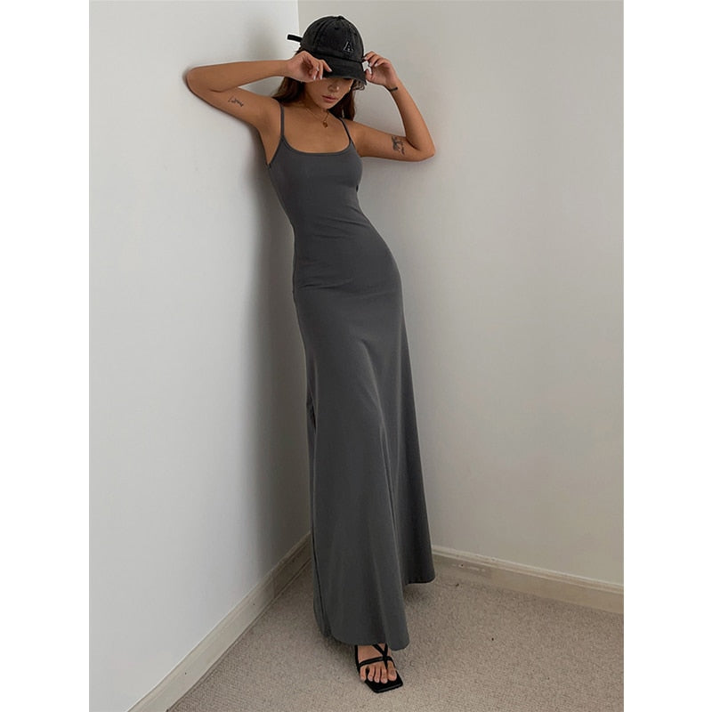 Sommer Schwarzes Kleid Damen Trägerkleid Ärmellos Koreanische Mode Grau Hosenträger Einfaches Temperament Longuette Rock Kleid