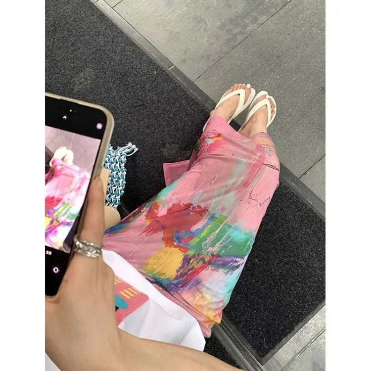 Harajuku Street Print Rock für Frauen Y2k E-Girl Hohe Taille Split Gerade Röcke 2024 Sommer Neue Mittellange Faldas Mujer