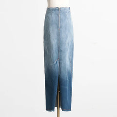 Blauer Y2k Rock Pocket Damen Jeans Design Schlitz Maxi Frühling Herbst Stretch Vintage Denim Club E-Girl Streetwear Röcke Langer Rock