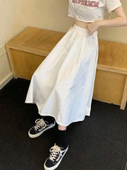 Skirts Women Simple Solid Leisure Loose 2XL Long Skirt Korean Style Elastic-Weight A-line Student Streetwear Trendy BF
