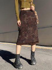 Harajuku Vintage A-Linie Midi Röcke Frauen Gothic Grunge Ästhetischen Sommer Niedrigen Taille Rock Floral Print 90s Y2K Streetwear Faldas