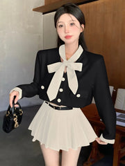 High Quality Small Fragrance Two Piece Set Women Shirt Tops + Pleated Skirt Suits Autumn Korean Elegant Fashion OL 2 Piece Sets