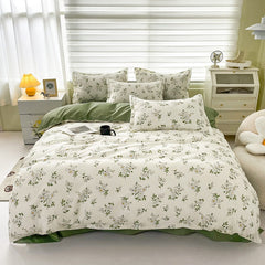 Floral Print Brushed Home Bedding Set Simple Fresh Comfortable Duvet Cover Set with Sheet Comforter Covers Pillowcases Bed Linen