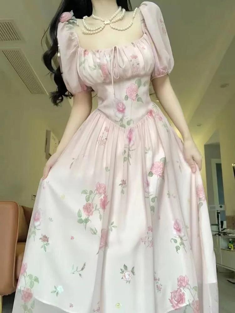 Powdered Matcha and Rose Tea Frappe Pink                 Dress Kawaii Academia Y2K Cottagecore Coquette Fairycore Dollette Princesscore