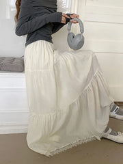 White Black Long Skirt Women Crochet Lace Maxi Skirt 2024 Goth Lolita Summer High Waisted Pleated Skirts rok