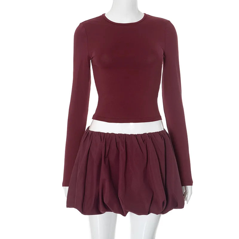 Damenrock Zweiteiler Enges Rückenfreies Twist Crop Top Hohe Taille Knospenrock Eleganter Anzug Solide Dame Herbstmode Neu