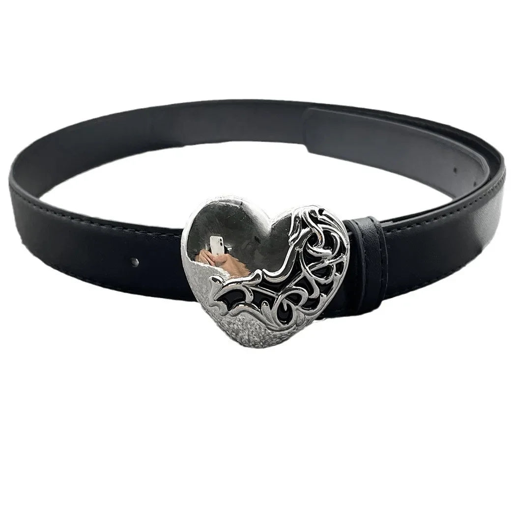 Luxus-Design Punk-Stil Personalisiertes Retro-Design Geprägter Herz-Liebesgürtel Y2k Leder Damengürtel Kleid Jeans Accessoires