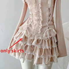 Fashion Sweet Bow Off Shoulder Long Sleeve Tops Women+ Y2k High Waist Ruched Cake Skirts 2024 Autumn New Two Piece Sets