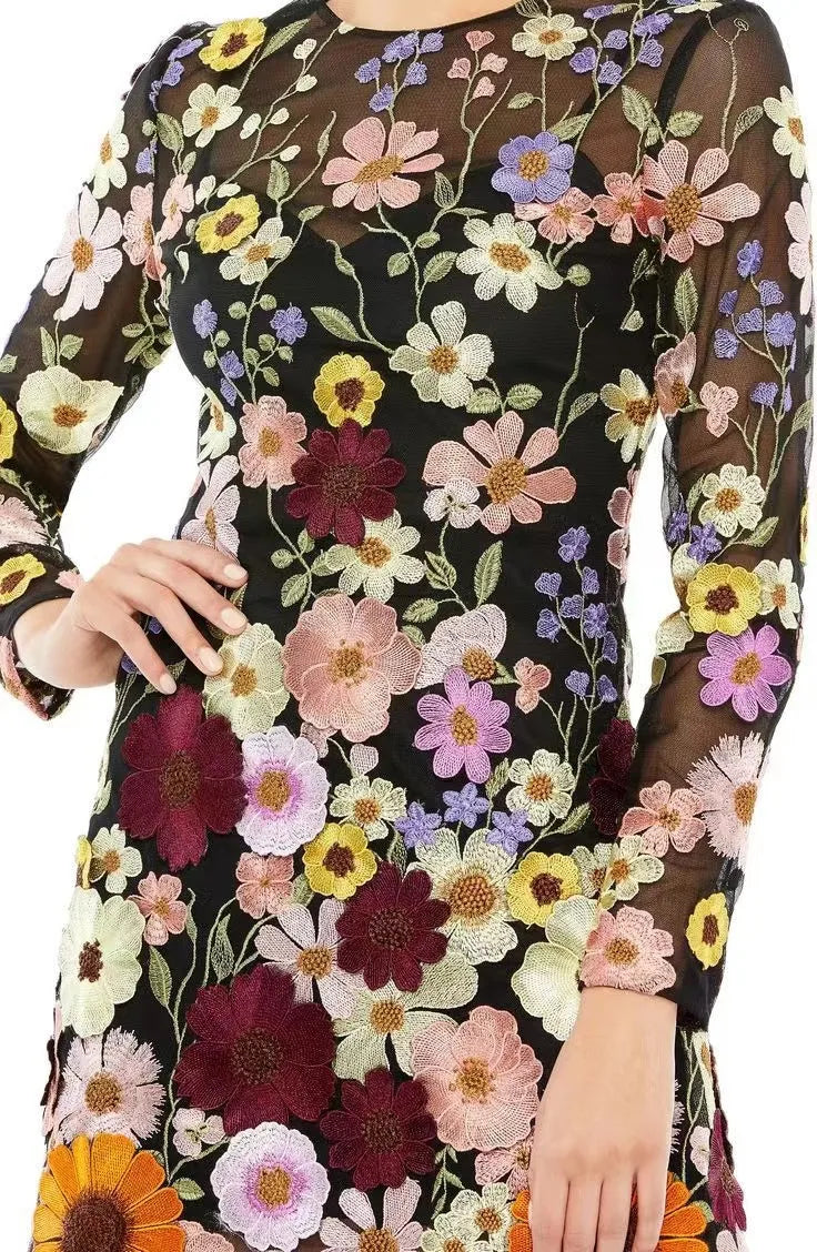 3D Flower Sexy Wrap Hip Dress For Women Slim Long Sleeve Streetwear Vestidos De Mujer 2023 Retro Trend Mini Dresses Woman
