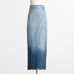 Blauer Y2k Rock Pocket Damen Jeans Design Schlitz Maxi Frühling Herbst Stretch Vintage Denim Club E-Girl Streetwear Röcke Langer Rock