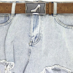2025 New Gothic Retro High Heels BuckleY2k Belt Waistband Jeans Skirt  Dress Women Brown Printed Grunge Belt Accessories