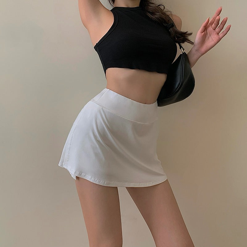 Zurück zum College Tennisrock Damen Hohe Taille Mädchen Enge Tasche Hüfte Kurzer Rock Sommer Sport Culottes Split A-Linie Minirock Y2K 