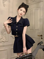 High Quality French Luxury Small Fragrant Tweed Two Piece Set Women Jacket Coat + Pleated Skirt Suit Fashion Summer 2 Piece Sets