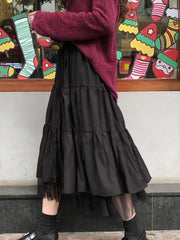 Long Tulle Midi Skirts Womens 2024 Autumn Elastic High Waist Mesh Tutu Pleated Skirts Female Black White Long Skirt Streetwear