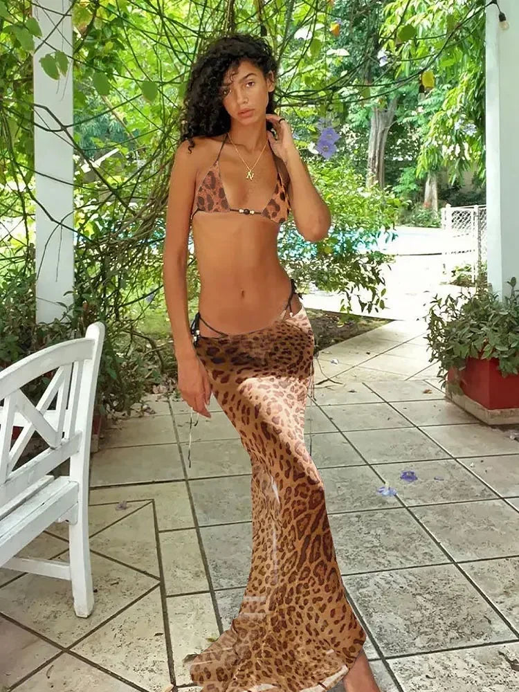 EDOLYNSA Sexy Zebrastreifen 3-teiliges Bikini-Set 2024 Sommer-Strandbekleidung Triangel-Bikinis Badeanzug Rock Bademode Cover-up A1554