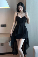 2025 Summer Women's New Sexy Sweet Irregular swing Swallowtail Slim sling Mid length Purity fashion Solid Color Dress ILGM
