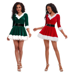 Neue Mode Frauen Halbarm Solide Beliebte Damen Weihnachtsmann Weihnachten Thema Kostüm Cosplay Outfit Gürtel Ausgefallenes Weihnachtskleid