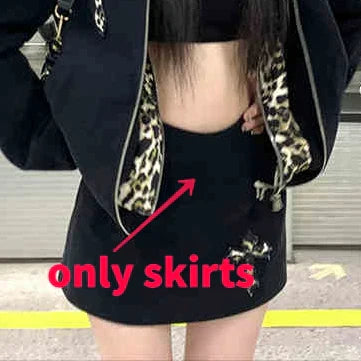Vintage Fashion Fake Two Piece Leopard Print Hooded Jackets+ Y2k High Waist Bodycon Skirts 2024 Autumn New Black Sets