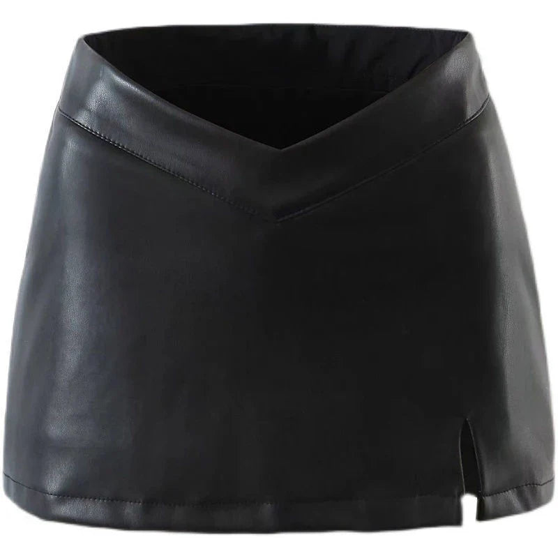 PU Leather Short Skirt Women Black Sexy Split Slim High Waisted A-line Mini Skirts Female Shorts Vintage Harajuku Streetwear