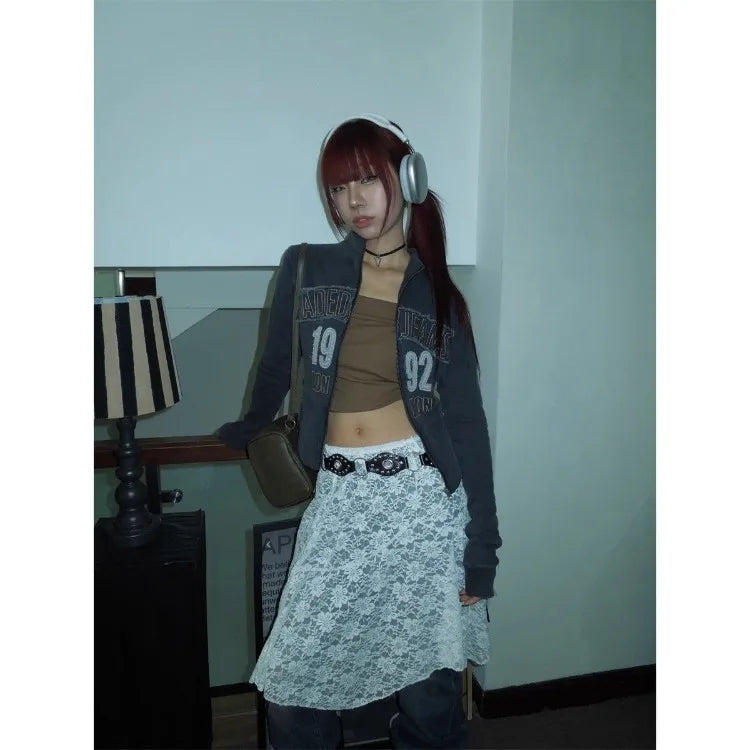 Koreanischer einfacher weißer Spitzenrock für Frauen, Sommer, neue hohe Taille, A-Linie, Röcke, Y2k, Fairycore, mittellang, Falda Sexy Mujer