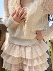 Kawaii Ballet Midi Skirt Sweet Tulle Tierred Cake Skirts for Women Japanese Y2k Cutecore High Wasit Lolita Skirt Summer