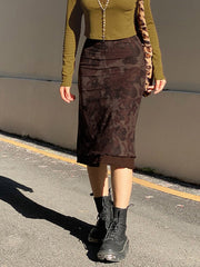 Harajuku Vintage A-Linie Midi Röcke Frauen Gothic Grunge Ästhetischen Sommer Niedrigen Taille Rock Floral Print 90s Y2K Streetwear Faldas