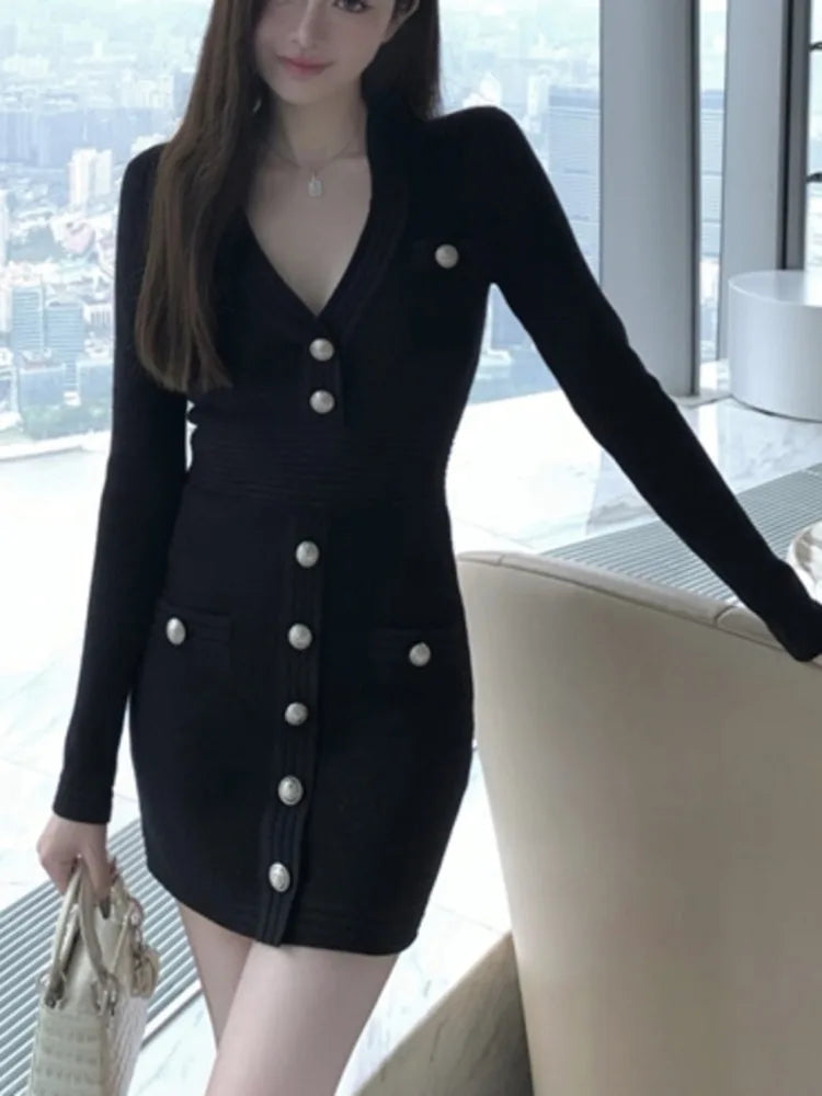 Herbst Winter Pullover vestidos feminino Frauen Vintage Langarm Schlank Sexy Bodycon Kleid Korean Fashion Casual Robe Femme