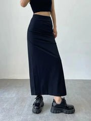 Y2K Women Long Skirts Sexy High Waist Split Summer Skinny Wrinkled Cargo Skirt Casual Streetwear American Style Skirt