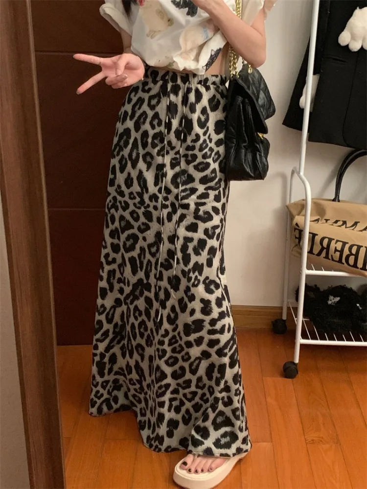 Vintage Schwarz Leopard Print Slim Fit Rock für Frauen Y2k Hohe Taille Fischschwanz Röcke 2024 Sommer Neue Mid-länge Faldas Mujer