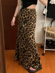Vintage Schwarz Leopard Print Slim Fit Rock für Frauen Y2k Hohe Taille Fischschwanz Röcke 2024 Sommer Neue Mid-länge Faldas Mujer